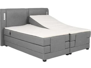Discount Set Boxspring + Hoofdbord Met Ledlampjes + Elektrische Relaxbedbodems + Matras + Topmatras - 2 X 80 X 200 Cm - Grijze Stof - Astemi Van Elektrisch Relaxatiebed