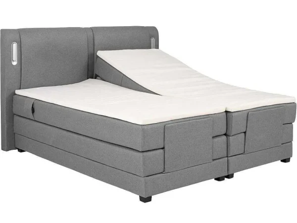 Discount Set Boxspring + Hoofdbord Met Ledlampjes + Elektrische Relaxbedbodems + Matras + Topmatras - 2 X 80 X 200 Cm - Grijze Stof - Astemi Van Elektrisch Relaxatiebed