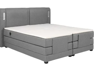 Discount Set Boxspring + Hoofdbord Met Ledlampjes + Elektrische Relaxbedbodems + Matras + Topmatras - 2 X 80 X 200 Cm - Grijze Stof - Astemi Van Elektrisch Relaxatiebed