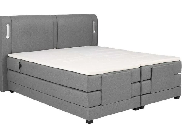 Discount Set Boxspring + Hoofdbord Met Ledlampjes + Elektrische Relaxbedbodems + Matras + Topmatras - 2 X 80 X 200 Cm - Grijze Stof - Astemi Van Elektrisch Relaxatiebed