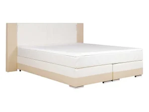 Best Set Boxspring En Matras Met Hoofdeinde Met Leds + Lattenbodem + Matras + Dekmatras Asti Van Ysmee - 160 X 200 Cm - Kunstleer - Creme Wit Boxspringbed