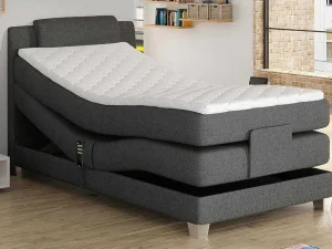 Discount Set Boxspring Hoofdbord + Elektrische Bedbodem + Matras + Topmatras Castel Van - 100X200Cm - Lichtgrijze Stof Elektrisch Relaxatiebed