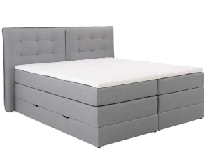 Sale Set Boxspring Met Hoofdbord + Bedbodems Met Opbergruimte + Matras + Dekmatras - 160 X 200 Cm - Lichtgrijze Stof - Perama Van Boxspringbed