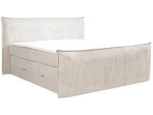 Best Sale Set Boxspring Met Hoofdeinde + Bedbodems Met Opbergruimte + Matras + Dekmatras - 2 X 80 X 200 Cm - Ivoorwit Ribfluweel - Rhoda Van Boxspringbed