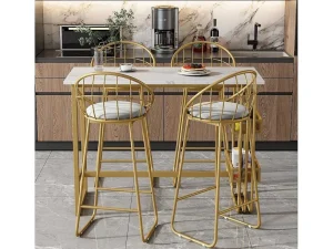 Best Sale Set "Eat Standing": Bartafel En 4 Krukken - Metalen Structuur - Goud Keukenmeubel