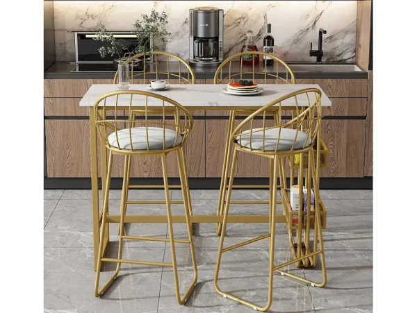 Best Sale Set "Eat Standing": Bartafel En 4 Krukken - Metalen Structuur - Goud Keukenmeubel