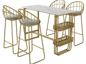 Best Sale Set "Eat Standing": Bartafel En 4 Krukken - Metalen Structuur - Goud Keukenmeubel