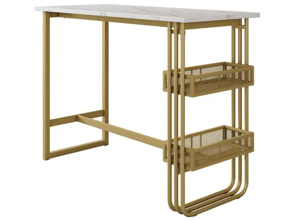 Best Sale Set "Eat Standing": Bartafel En 4 Krukken - Metalen Structuur - Goud Keukenmeubel