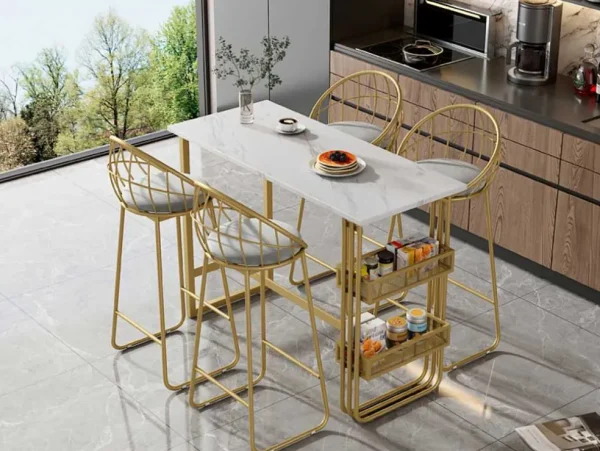 Best Sale Set "Eat Standing": Bartafel En 4 Krukken - Metalen Structuur - Goud Keukenmeubel