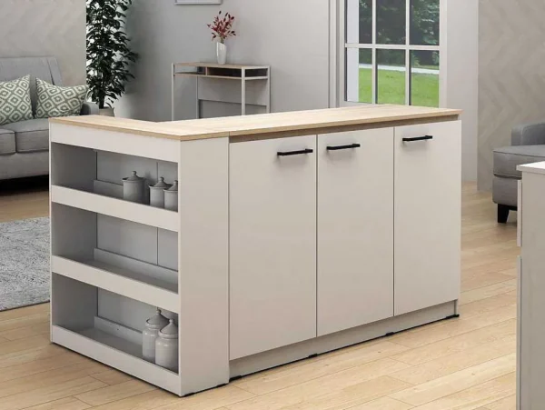Sale Set Keukeneiland + 2 Krukken - Wit En Licht Naturel - Nusice Keukeneiland