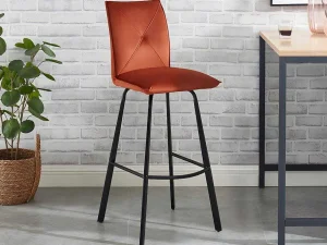 Sale Set Van 2 Barkrukken - Fluweel En Metaal - Terracotta - Indilane Barkruk