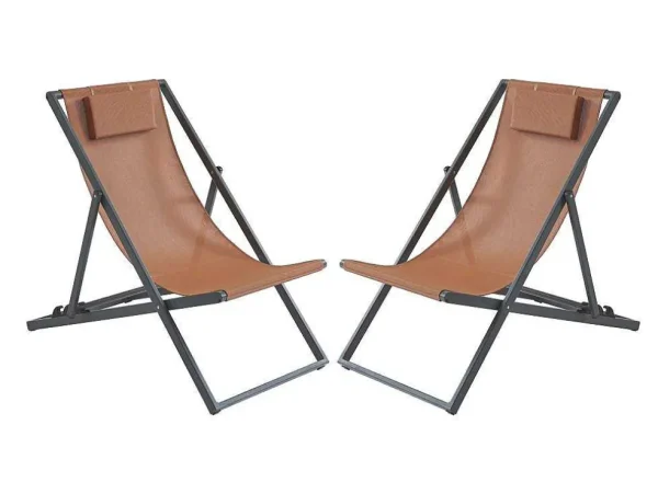 Sale Set Van 2 Chileense Ligstoelen Van Aluminium - Terracotta - Anilio Van Ligstoel