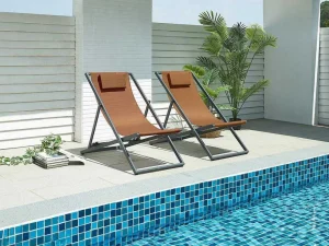 Sale Set Van 2 Chileense Ligstoelen Van Aluminium - Terracotta - Anilio Van Ligstoel
