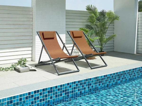 Sale Set Van 2 Chileense Ligstoelen Van Aluminium - Terracotta - Anilio Van Ligstoel