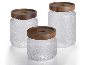 New Set Van 3 Conservepotten Voor Voedingswaren - 3 Afmetingen - Glas - Transparant - Festini Keukenaccessoire En -Opbergruimte