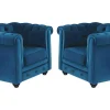 Store Set Van 2 Fauteuils Chesterfield - Fluweel - Eend Blauw Fauteuil Stof