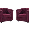 New Set Van 2 Fauteuils Chesterfield - Fluweel Paars Fauteuil Stof Fluweel / Suedine
