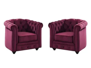 New Set Van 2 Fauteuils Chesterfield - Fluweel Paars Fauteuil Stof Fluweel / Suedine