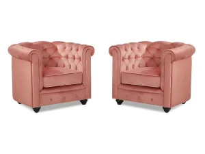 Cheap Set Van 2 Fauteuils Chesterfield - Fluweel - Pastel Roze Fauteuil Stof