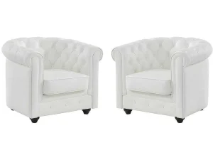 Best Set Van 2 Fauteuils Van Buffelleer Chesterfield - Wit Fauteuil Leer