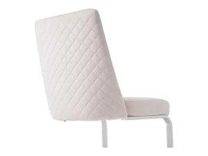 Sale Set Van 2 Fluwelen Sledestoelen - Rugleuning Ruitpatroon - Onderstel Zilverkleurig Metaal - Beige Stoel