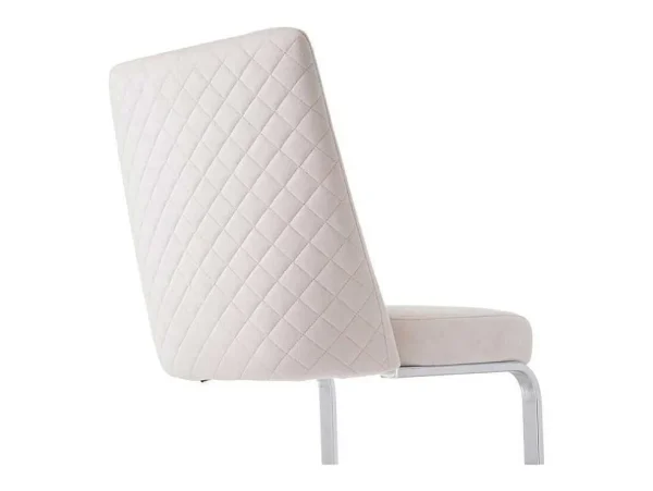 Sale Set Van 2 Fluwelen Sledestoelen - Rugleuning Ruitpatroon - Onderstel Zilverkleurig Metaal - Beige Stoel