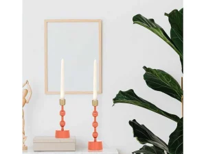 Online Set Van 2 Geemailleerde Aluminium Kandelaars - H.26,5 Cm En H.22 Cm - Terracotta - Parina Kandelaar En Kaars