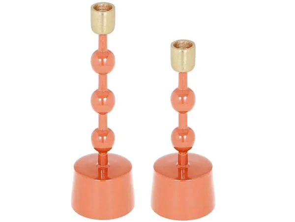 Online Set Van 2 Geemailleerde Aluminium Kandelaars - H.26,5 Cm En H.22 Cm - Terracotta - Parina Kandelaar En Kaars