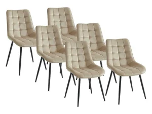 Cheap Set Van 6 Gewatteerde Stoelen - Velours En Zwart Metaal - Beige - Ollua Stoel