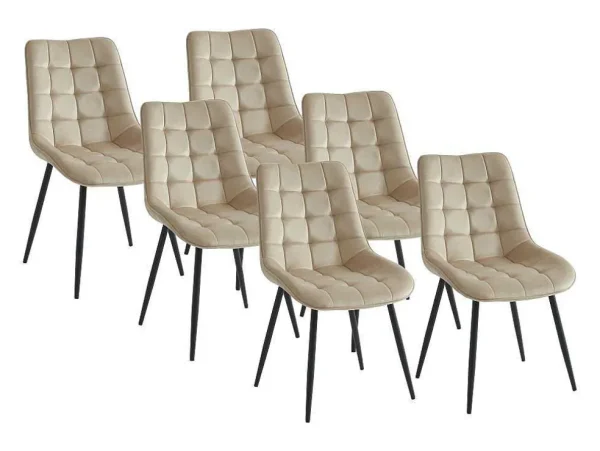 Cheap Set Van 6 Gewatteerde Stoelen - Velours En Zwart Metaal - Beige - Ollua Stoel