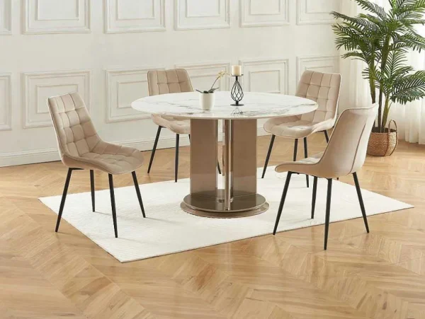 Cheap Set Van 6 Gewatteerde Stoelen - Velours En Zwart Metaal - Beige - Ollua Stoel