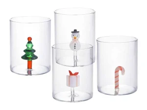 New Set Van 4 Glazen Met Kerstmotieven - O7,5 X H9,5 Cm - Scopa Tafelservies