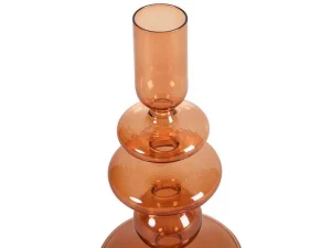 Discount Set Van 2 Kandelaars - H21 En 18,5 Cm - Glas - Oranje - Kandie Kandelaar En Kaars