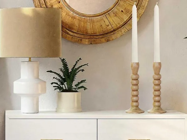 Best Set Van 2 Kandelaars Van Mangohout - H23 Cm - Naturel - Fainin Aanbiedingen: Woonaccessoires