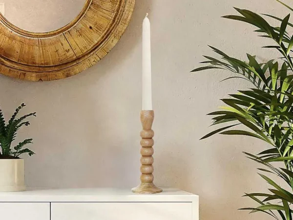 Best Set Van 2 Kandelaars Van Mangohout - H23 Cm - Naturel - Fainin Aanbiedingen: Woonaccessoires