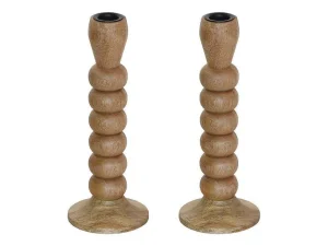 Best Set Van 2 Kandelaars Van Mangohout - H23 Cm - Naturel - Fainin Aanbiedingen: Woonaccessoires