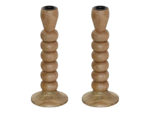 Best Set Van 2 Kandelaars Van Mangohout - H23 Cm - Naturel - Fainin Aanbiedingen: Woonaccessoires