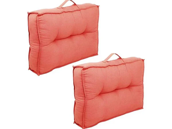 Store Set Van 2 Katoenen Paletkussens - 40 X 60 X 12 Cm - Koraal - Baila Tuindecoratie