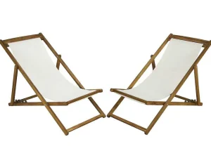 New Set Van 2 Ligbedden In Wit En Naturel Acaciahout Prato - Opvouwbaar Ligstoel