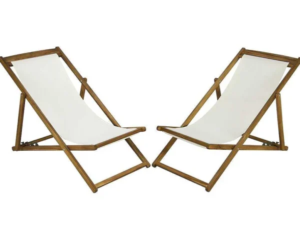 New Set Van 2 Ligbedden In Wit En Naturel Acaciahout Prato - Opvouwbaar Ligstoel