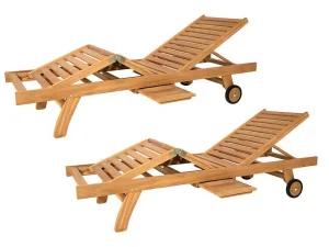 Flash Sale Set Van 2 Ligbedden Met Verschillende Standen In Teak - Licht Hout - Byblos Ii Van Ligstoel