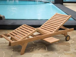 Flash Sale Set Van 2 Ligbedden Met Verschillende Standen In Teak - Licht Hout - Byblos Ii Van Ligstoel