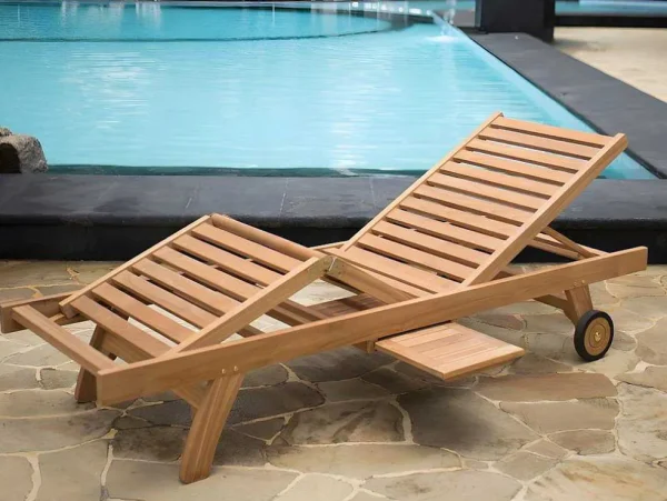 Flash Sale Set Van 2 Ligbedden Met Verschillende Standen In Teak - Licht Hout - Byblos Ii Van Ligstoel