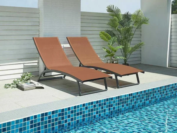 Clearance Set Van 2 Ligstoelen Met Verschillende Standen Van Aluminium En Textileen - Terracotta - Saranda Van Ligstoel