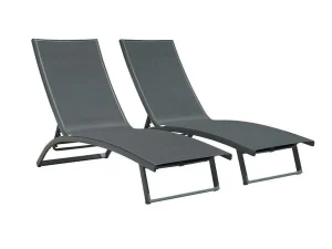 Best Set Van 2 Ligstoelen Met Verschillende Standen Van Aluminium En Textileen - Antraciet - Saranda Van Ligstoel