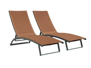Clearance Set Van 2 Ligstoelen Met Verschillende Standen Van Aluminium En Textileen - Terracotta - Saranda Van Ligstoel