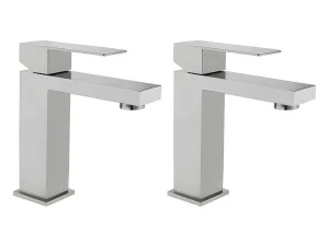 Outlet Set Van 2 Mechanische Mengkranen Met Vierkante Vorm Van Roestvrij Staal - Geborsteld Nikkelkleurig - H17,3 Cm - Canilas Kraan