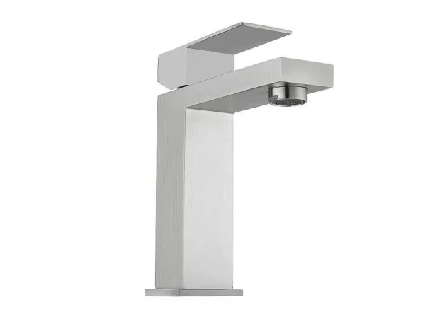 Outlet Set Van 2 Mechanische Mengkranen Met Vierkante Vorm Van Roestvrij Staal - Geborsteld Nikkelkleurig - H17,3 Cm - Canilas Kraan