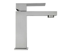 Outlet Set Van 2 Mechanische Mengkranen Met Vierkante Vorm Van Roestvrij Staal - Geborsteld Nikkelkleurig - H17,3 Cm - Canilas Kraan
