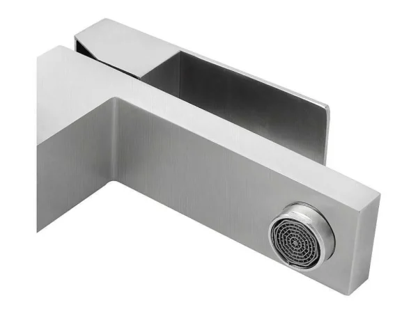 Outlet Set Van 2 Mechanische Mengkranen Met Vierkante Vorm Van Roestvrij Staal - Geborsteld Nikkelkleurig - H17,3 Cm - Canilas Kraan